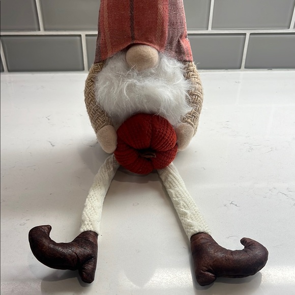 Other - Harvest‎ Gnome With Dangling Legs And Holding Knitted Pumpkin Plush Decor Home
